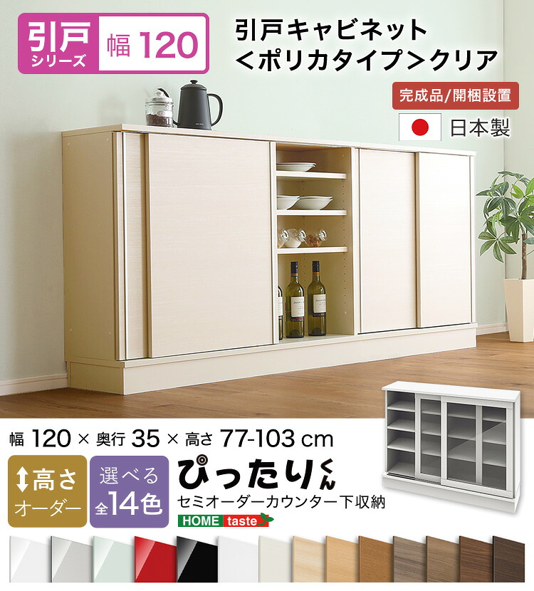 【送料無料!!】【引戸シリーズ】セミオーダーカウンター下収納ぴったりくん キャビネット(ポリカタイプ クリア) 幅120cm×奥行35cm