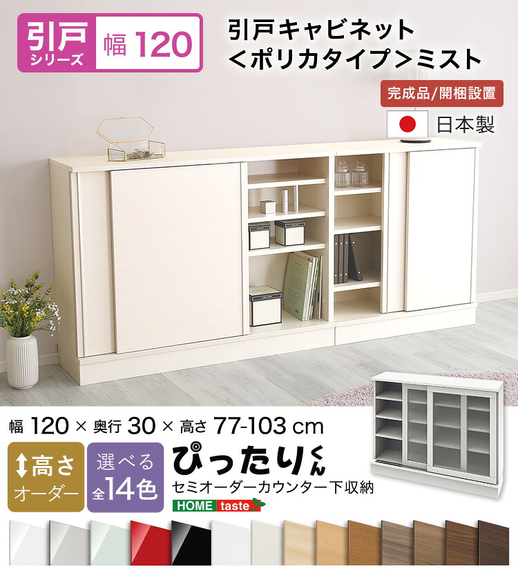 【送料無料!!】【引戸シリーズ】セミオーダーカウンター下収納ぴったりくん キャビネット(ポリカタイプ ミスト) 幅120cm×奥行30cm