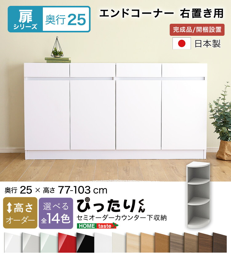 【送料無料!!】【扉シリーズ】セミオーダーカウンター下収納ぴったりくん エンドコーナー右置き 奥行25cm