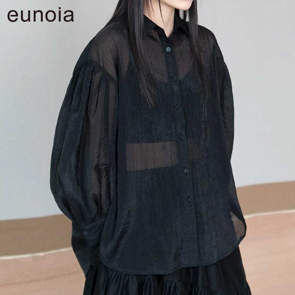 韓国流行り物 流行り  eunoia ユノイア フルスリーブシアシャツ 韓国流行り物 古典的な佇まい ミニマルルック