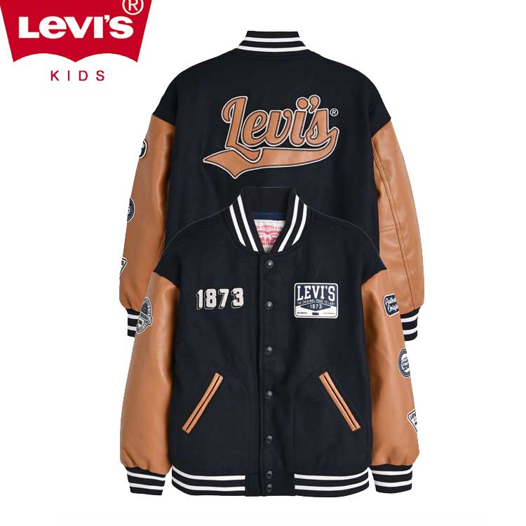 LEVI'S KIDS 韓国別注 リーバイス キッズ LVC レザー スリーブ 起毛 ボマー ジャケット ジャンパー ジュニア トトラー 韓国ファッション 子供服 冬シーズンオフ|MINI MAX