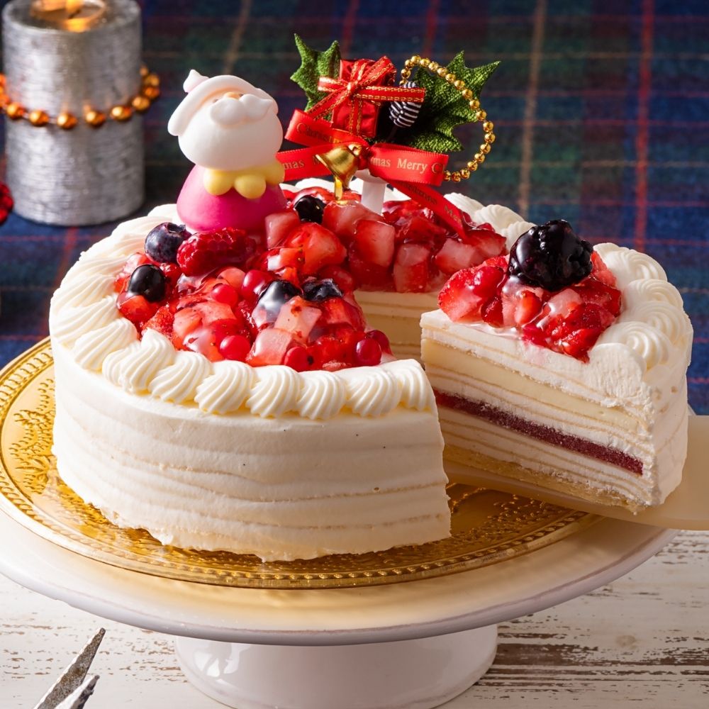 クリスマスケーキ【早割16%オフ！6000円→4999円！11/11まで】クリスマスケーキ クリスマス 予約 2021 スイーツ お菓子 ケーキ 手作り ショートケーキ ミルクレープ クレープ ホワイトチョコ 5号 3人用 4人用 ホワイトプレミアムミルクレープケーキ　送料無料