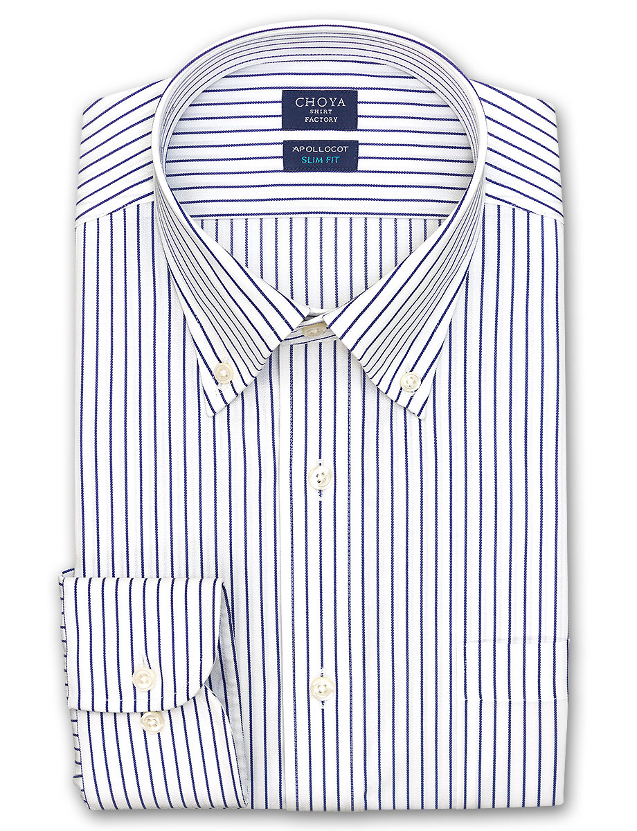 Choya Shirt Factory スリム相応う 日清紡アポロコット 長袖 Yプルオーバー メンズ 春夏秋冬 部類釣あい加工 青味ストライプ シャクヤク下降シャツ 綿布 100 ブルー Cfd141 450 de Vned Org