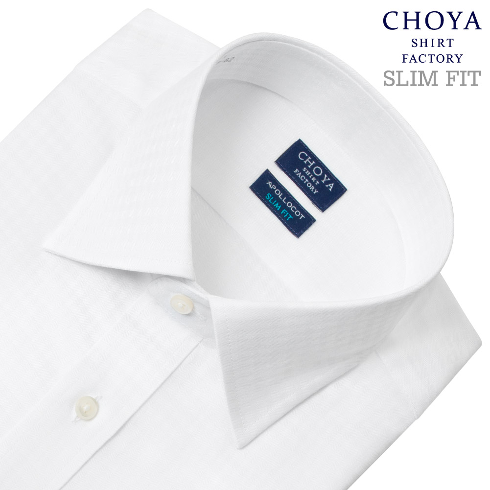CHOYA SHIRT FACTORY 日清紡アポロコット スリムフィット ワイシャツ メンズ 長袖 スリム 白 綿100％ ドレスシャツ 形態安定 白ドビー 市松模様 ストライプ セミワイド |｜CHOYA シャツ 8,408円