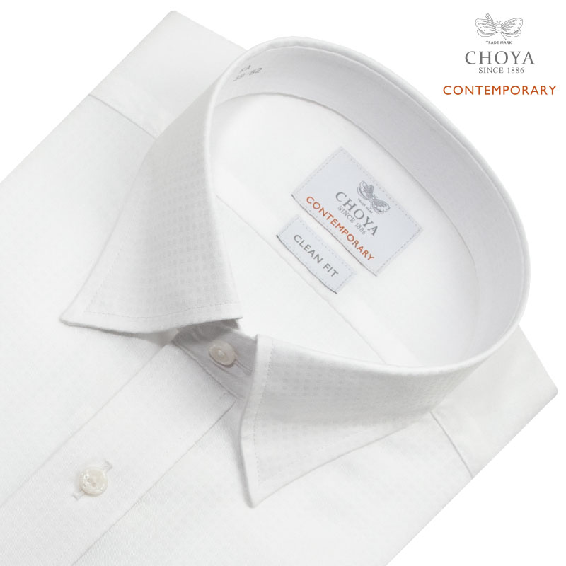 CHOYA CONTEMPORARY 長袖 ワイシャツ 白 メンズ 綿100％ 形態安定加工 ホワイト ドビー スナップダウン 2604ft