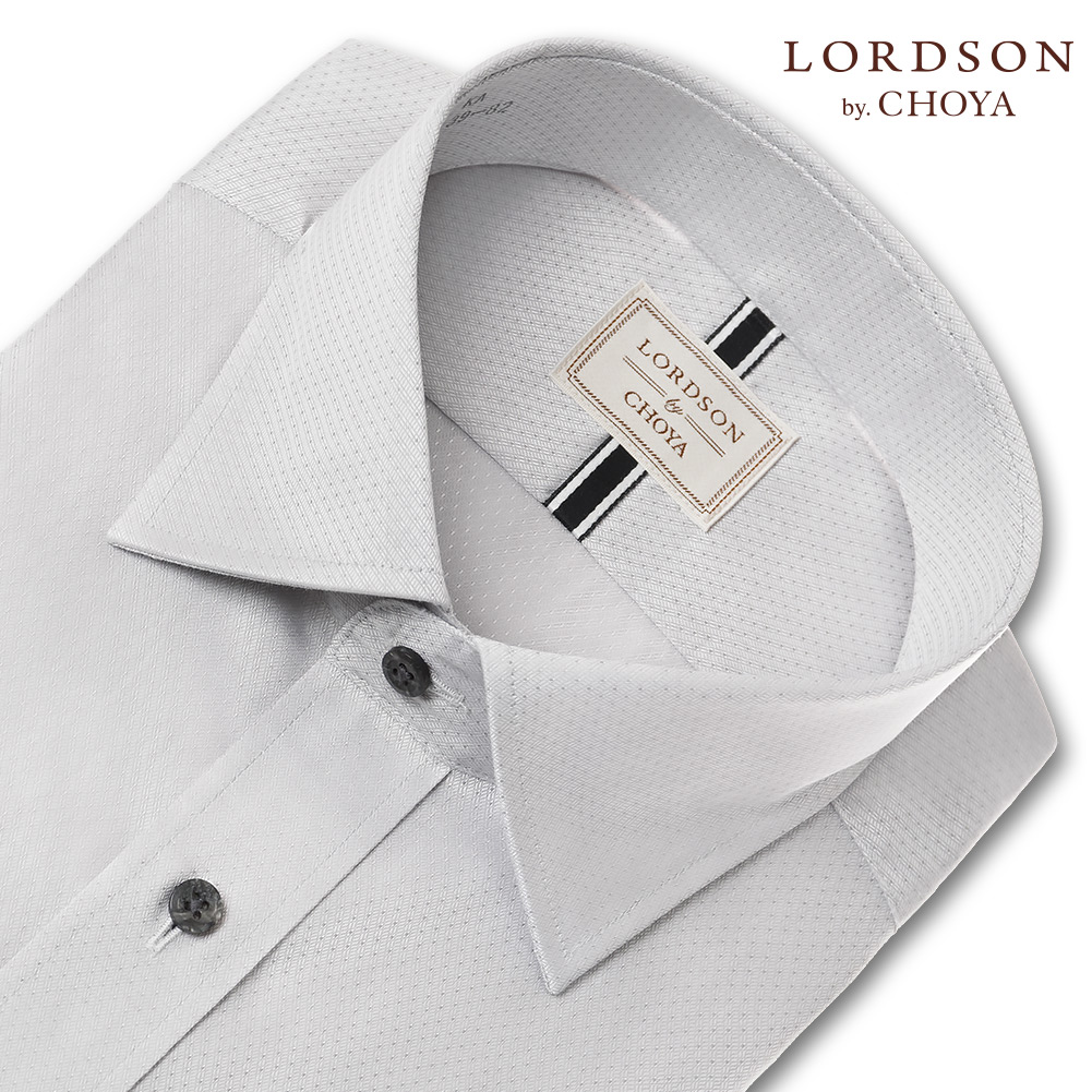 ワイシャツ メンズ 長袖 綿100% ドレスシャツ LORDSON 形態安定 グレードビー ワイドカラー シャツ グレー レギュラーフィット(cod910-280) (sa1)