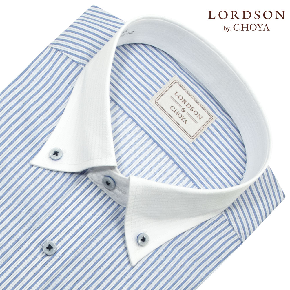 LORDSON by CHOYA ロードソン 長袖 ワイシャツ メンズ 形態安定加工 ブルー ストライプ クレリック 綿100％ レギュラーフィット 2604ft 6,545円