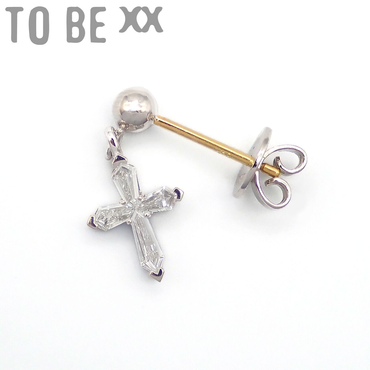 K18WG_0.25ct クロス 天然ダイヤモンド ピアス_最上級クラス VVS-VSクラス ファンシーシェイプ｜ダイヤモンド鑑別書・保証書付き｜クロムカスタマイズ店