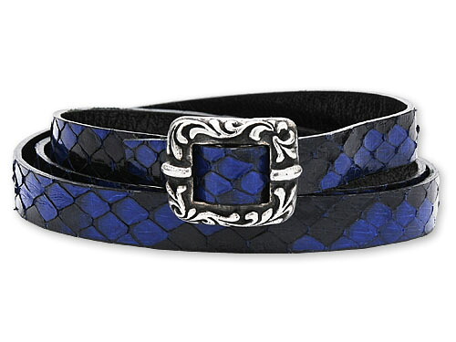 【VAN AMBURG LEATHERS　ヴァンアンバーグレザーズ　Bracelet　ブレスレット】ダブルラップスネークレザーブレスレットw/ベイビーフローバックル/ブルー＆ブラック【送料無料】 16,060円