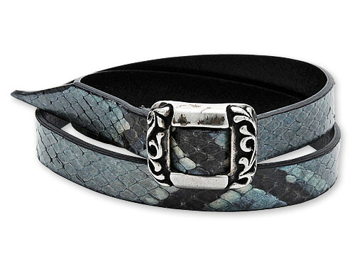【VAN AMBURG LEATHERS　ヴァンアンバーグレザーズ　Bracelet　ブレスレット】シングルラップスネークレザーブレスレットw/ベイビーフローブランクバックル/ターコイズ＆ブラック【送料無料】