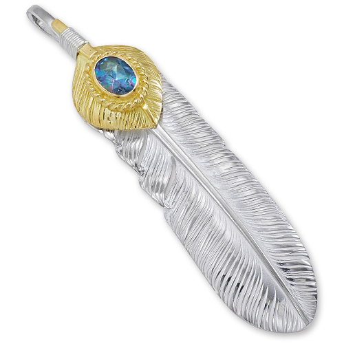 鷲見太郎Lアラベスクフライトフェザーハートフェザー01 w/ブルートパーズ 鷲見太郎 Pendant ペンダント】Lアラベスクフライトフェザー&K18