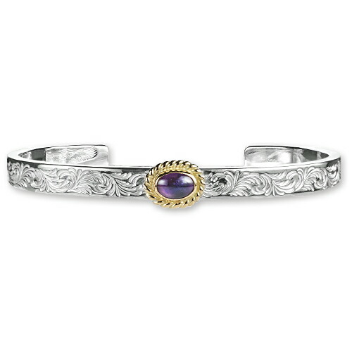 【鷲見太郎 BRACELET 腕輪】アラベスクひな型5粍バングル w/鷲消し印w/アメジストK18イエローゴールドカップ/オーバル5×7【貨物輸送無料】
