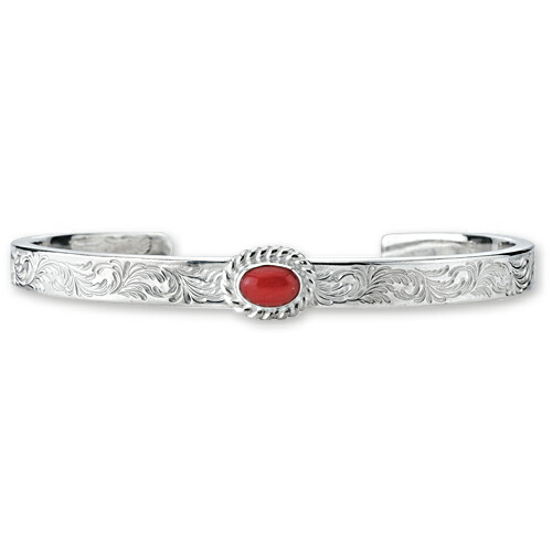 【鷲見太郎　BRACELET　ブレスレット】アラベスクデザイン5mmバングル w/イーグルスタンプw/赤珊瑚SVカップ/オーバル5×7【送料無料】