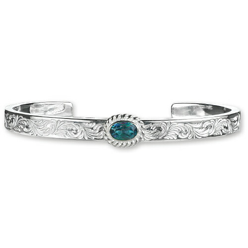【鷲見太郎　BRACELET　ブレスレット】アラベスクデザイン5mmバングル w/イーグルスタンプw/レインボートパーズSVカップ/オーバル5×7【送料無料】