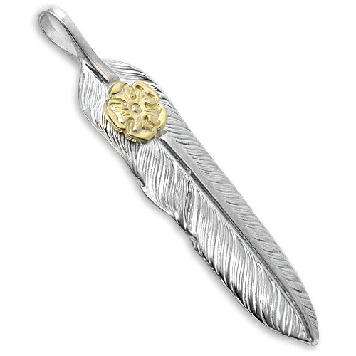 【鷲見太郎　Pendant　ペンダント】Sフライトフェザーペンダント02 w/S K18フラワーメタル【送料無料】｜CHRONO店