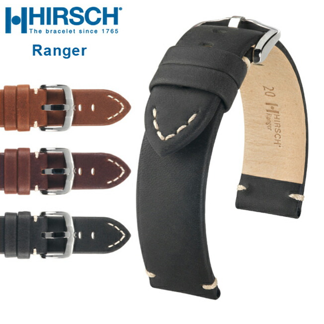 ＼ポイント10倍／ 【交換工具・ばね棒つき】 腕時計 ベルト HIRSCH ヒルシュ Ranger Calfskin レンジャー カーフスキン レザー革 18mm 20mm 22mm 24mm ブルーオレンジ｜クロノワールド