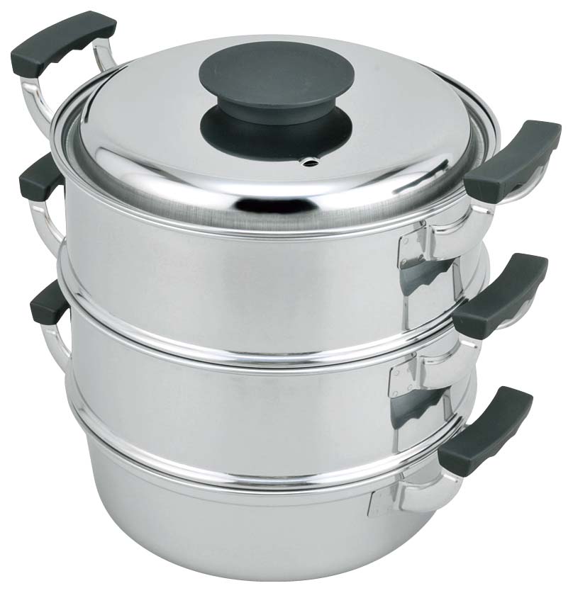【ポイント20倍】モモ 18-0 プレス 丸蒸器 3段 27cm【IH】【電磁調理器200V】【日本製】 EBM vol.26[0930-03]すし器・蒸し器・セイロ類