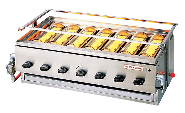 【尖んがり18倍】アサヒ 赤外線下火式グリラー 黒潮7号(7連)SG-22K型 13A【製造業者直送】 EBM 音の大きさ.26[0828-04]焼意中の女