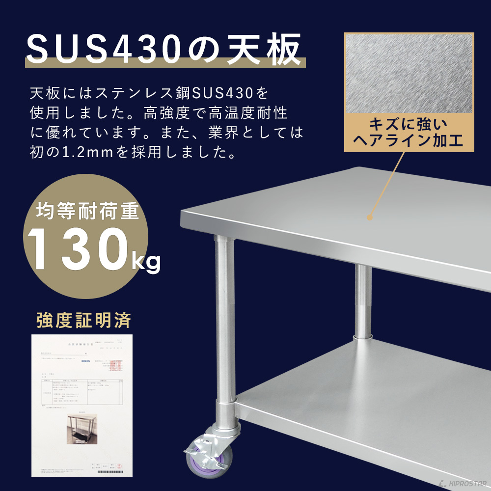 ステンレス コンロ台 キャスター付き 75cm 業務用 調理台 750×450×650