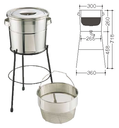 18-8バケット3 スタンド式 13L (丸型洗いカゴ式)荒目 【野菜水切り器】【18-8ステンレス】【ざる】【ステンレスザル】【業務用】|PRO-SHOP YASUKICHI