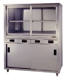 東製造所 頭硝子戸食器押し入れ 片面抽き出し付片面引違戸 900*750*1800 ACSO-900YG