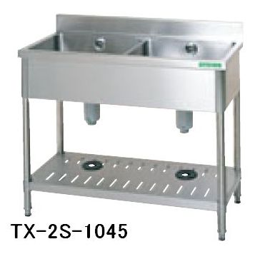 新品 タニコー　2槽シンク TRE-2S-1045 （バックガードあり） 幅1000×奥行450×高さ800 流し台 シンク　厨房 シンク 業務用 シンク　　流し台 ステンレス