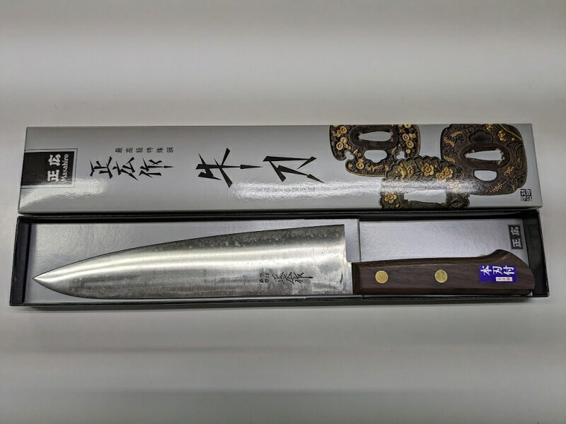 特価 貨物輸送無料 正弘 洋出刃包丁 210粍  本刃付 サクラ色柄 まかない方 最飛び切り風変わり日本鋼 お役目用 1220