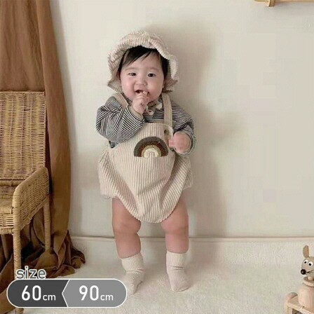 コーデュロイオーバーオールサロペットベビー服子供服80ベージュホワイト