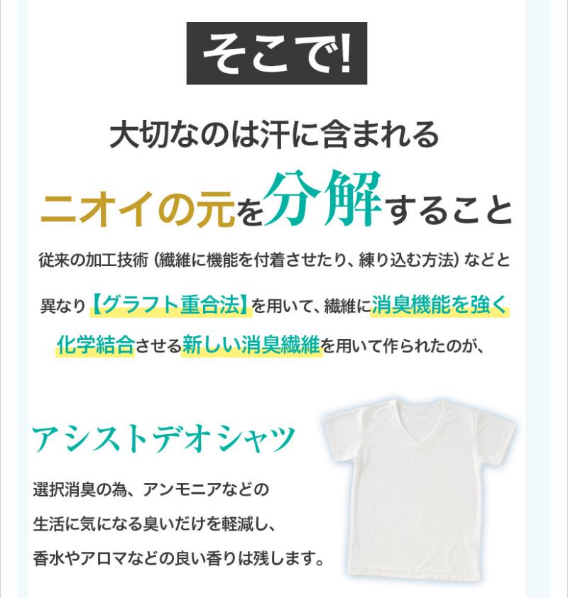 楽天市場 消臭 Tシャツ シャツ メンズ 男性 インナー 下着 肌着 防臭 汗 加齢臭 対策 臭い ニオイ 気になるニオイを高速消臭 アシストデオシャツ Ll 日本製 ｃｈｕｃｋｌｅ