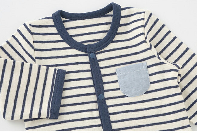 ベビー服男の子女の子ロンパース長袖秋冬ベビー服ベビー服赤ちゃん出産祝いギフトプレゼント607080ロンパスボディ肌着下着前開きボーダーアイボリーネイビーブルーP2348チャックルベビー