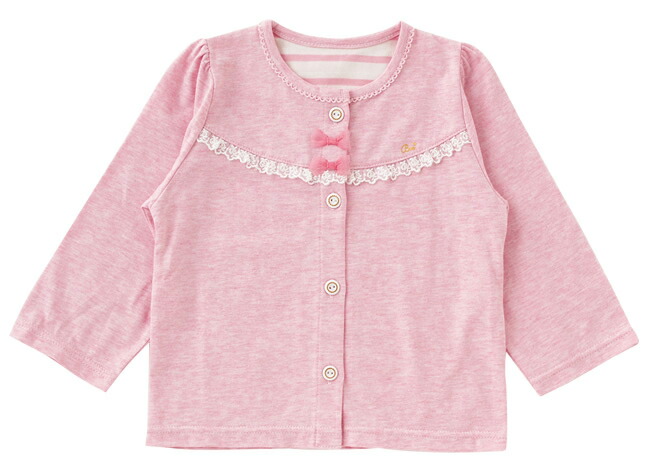 ボンシュシュ春物カーディガンベビー服ベビー赤ちゃん服女の子春夏子供出産祝いギフトカーデアウター上着70809095グレーピンクリボンりぼんP3376チャックルベビー