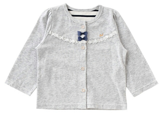 ボンシュシュ春物カーディガンベビー服ベビー赤ちゃん服女の子春夏子供出産祝いギフトカーデアウター上着70809095グレーピンクリボンりぼんP3376チャックルベビー