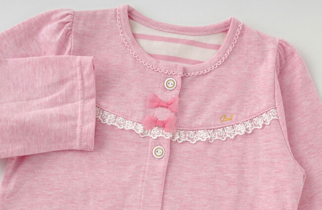 ボンシュシュ春物カーディガンベビー服ベビー赤ちゃん服女の子春夏子供出産祝いギフトカーデアウター上着70809095グレーピンクリボンりぼんP3376チャックルベビー