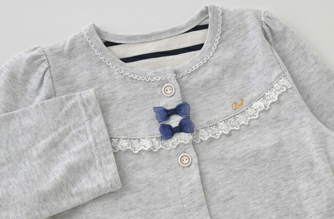 ボンシュシュ春物カーディガンベビー服ベビー赤ちゃん服女の子春夏子供出産祝いギフトカーデアウター上着70809095グレーピンクリボンりぼんP3376チャックルベビー