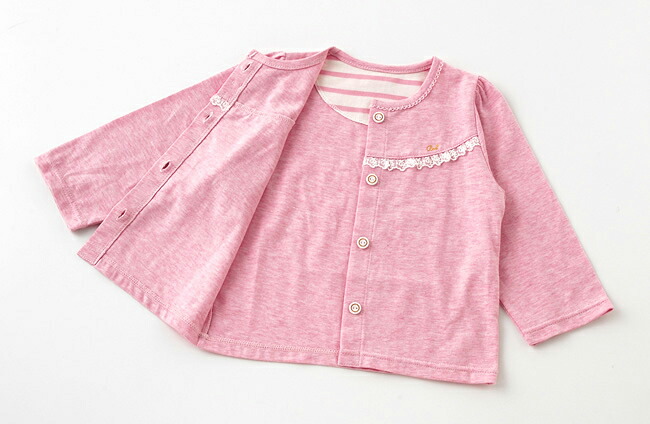 ボンシュシュ春物カーディガンベビー服ベビー赤ちゃん服女の子春夏子供出産祝いギフトカーデアウター上着70809095グレーピンクリボンりぼんP3376チャックルベビー