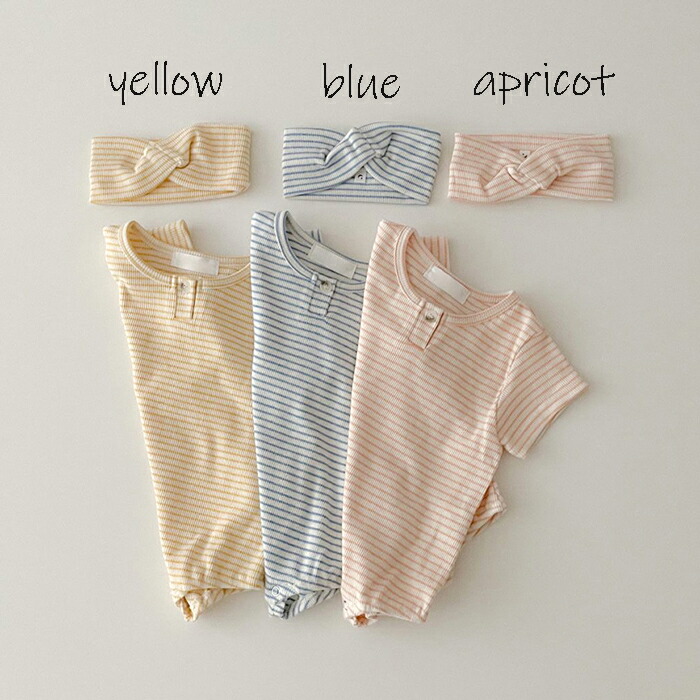 ロンパーススーツとヘアーバンド2点セット 綿 ヘアーバンド コットン スーツ ロンパース ベビー