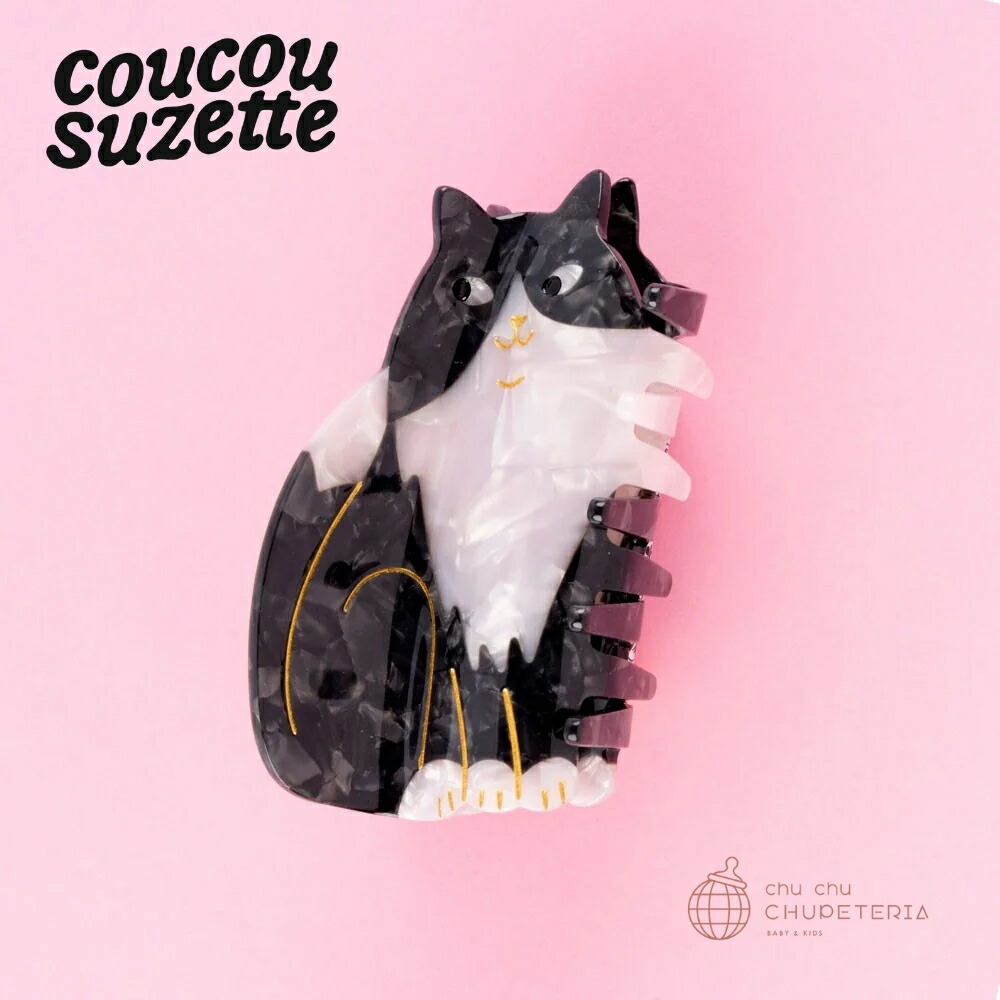 ☆＼＼3,980円以上送料無料 ／／【Coucou Suzette】Black & White Cat Hair Claw　/　ククシュゼット クク 正規商品 正規 公式 ヘアアクセ ヘッドアクセ ヘアクリップ クリップ バレッタ クロー アクセサリー 猫 ねこ ネコ 白黒猫 しろくろ猫 しろくろ 白黒画像