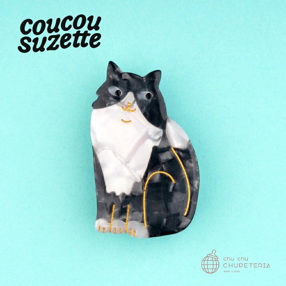 ＼＼3,980円以上送料無料 ／／【Coucou Suzette】Black & White Cat Hair Clip　/　ククシュゼット クク 正規商品 正規 公式 ヘアアクセ ヘッドアクセ ヘアクリップ クリップ バレッタ クロー アクセサリー 猫 ねこ ネコ 白黒猫 しろくろ猫 しろくろ 白黒画像