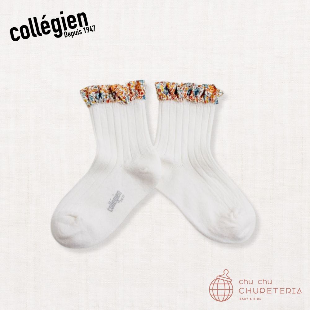 【Collegien】Charlotte Liberty Ruffle Ankle Sock - Blanc Neige -画像