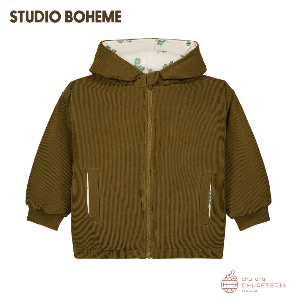 【SS継続期間中引き換え証で最大限度20%OFF】【STUDIO BOHEME】FRIO COAT GREEN NUTRIA - Print CLOVERS inside (25AW Drop2)