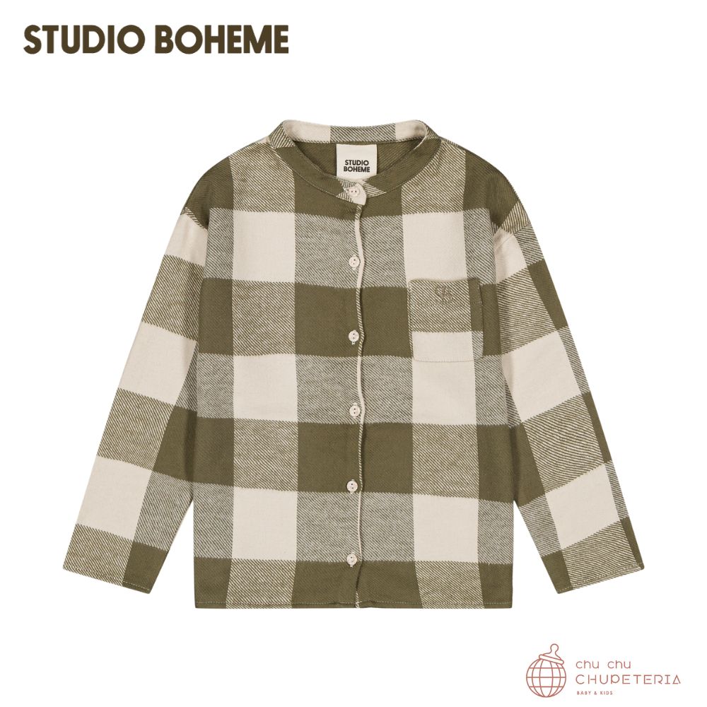 【STUDIO BOHEME】JIM SHIRT KAKI GINGHAM (25AW Drop2)