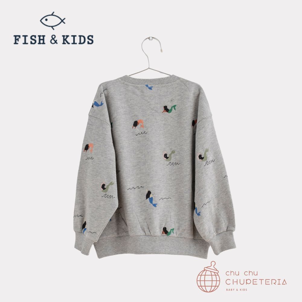 【FISH \u0026 KIDS】ALLOVER EMBROIDERY MERMAID SWEATSHIRT - GREY MELANGE(26SS)
