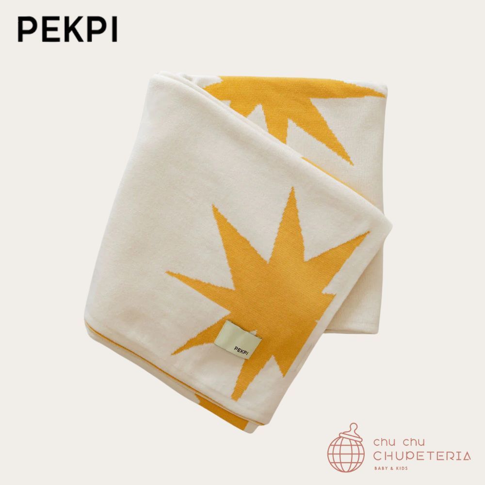 【PEKPI】Knitted Organic Baby Blanket - Sunburst / ペクピ 毛布 リビング  寝台 差し上げ物 生み出すこと祝賀会 乳母車 乳飲み子 もの言う花 包む