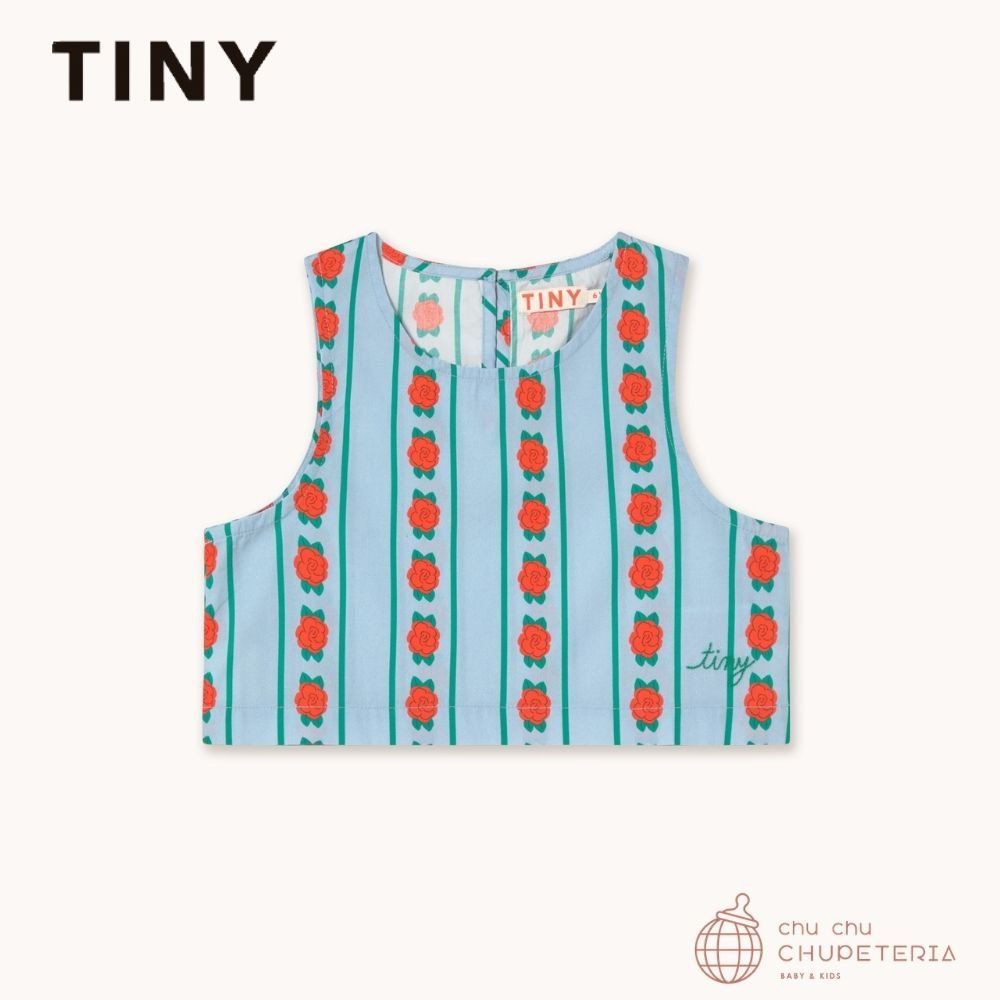 【SS継続期間中引き換え証で最大限度20%OFF】【TINYCOTTONS】ROSE PATTERN TOP washed blue (26SS) / タイニー タイニーコットン 26SS 外国でちびっ子服 こども服 キッズ もの言う花 80 90 100 110 トップス ノースリーブ 御花