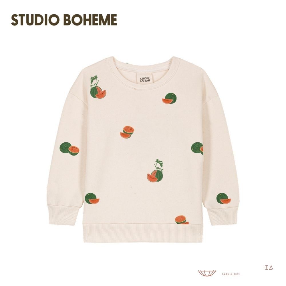 【SS継続期間中クーポン券で最大限度20%OFF】【STUDIO BOHEME】SWEAT-SHIRT BART - OFF WHITE / WATERMELON / ボヘム 26SS 外国で小わっぱ服 小わっぱ服 こども服 もの言う花 キッズ 80 90 100 110 生み出すこと祝い事 差し上げ物 トップス 半袖