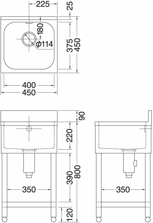 KP1-450アズマ1槽シンク_外形図
