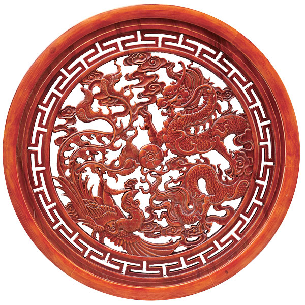 楽天市場】木彫円盤 龍と鳳凰 φ６０ｃｍ : 中華の扉
