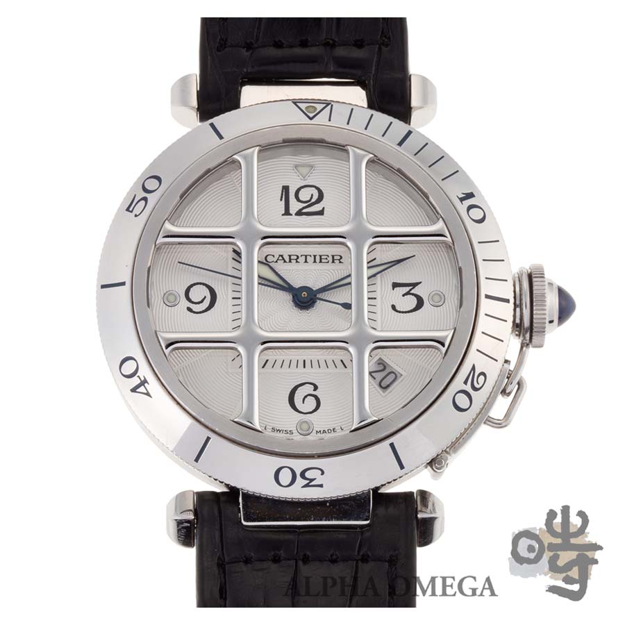 カルティエ パシャ 38粍 グリッド Ref.W3104055 スチール写真(SS) 2001年【中古】【今めかしい】【未みがき上げる】【メンズ】