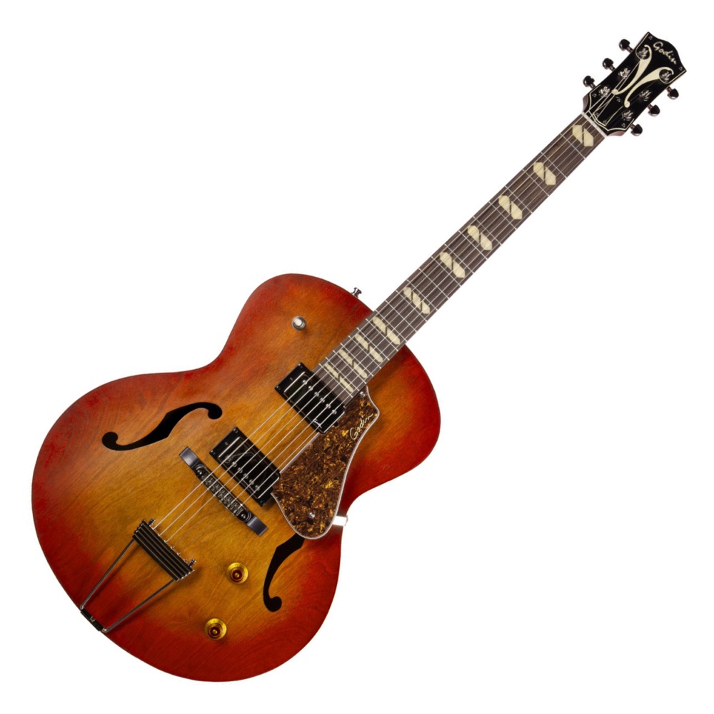 エレキギター　エレアコ　godson Godin 5th Avenue Kingpin P90 Cognac Burst フルアコギター
