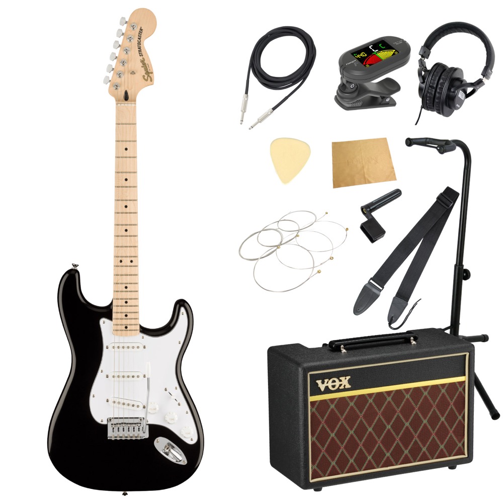 初心者セット Squier Affinity Series Stratocaster BLK エレキギター VOXアンプ付き 入門11点セット｜chuya-online チューヤオンライン